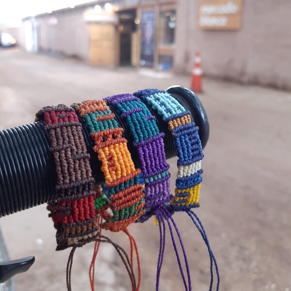 Bracelet en macramé collage andin, bracelet rustique fait à la main, bijoux patchwork colorés