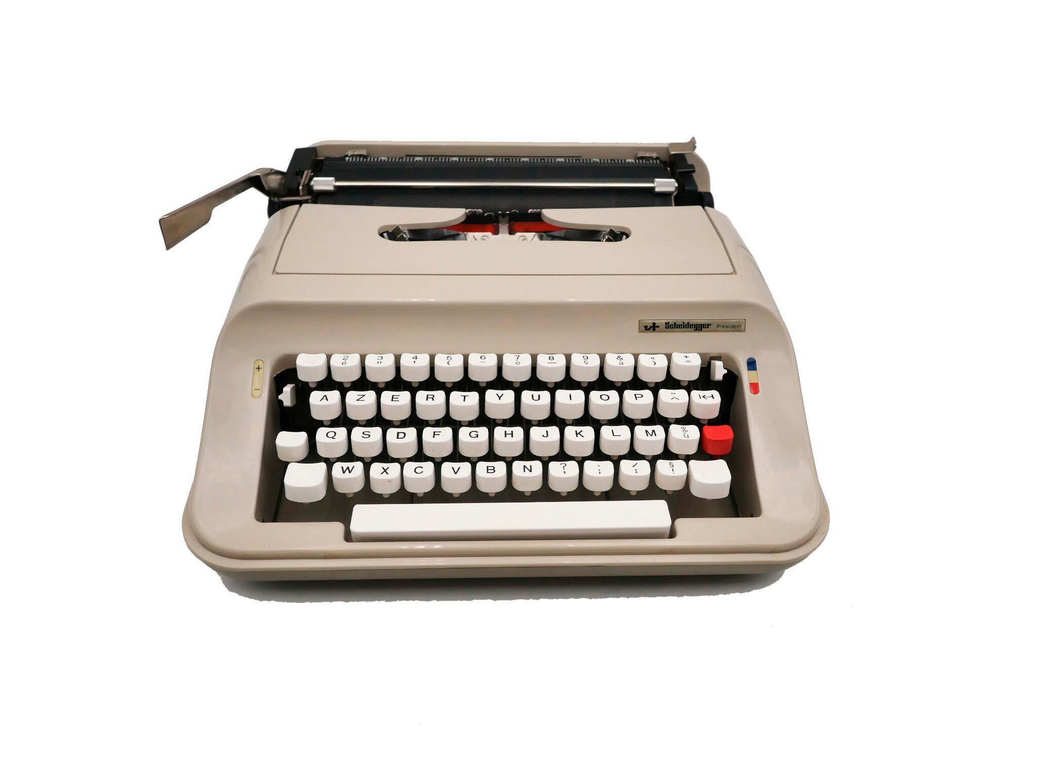 Machine à Écrire Vintage Beige Révisée Ruban Neuf Schleidegger Président