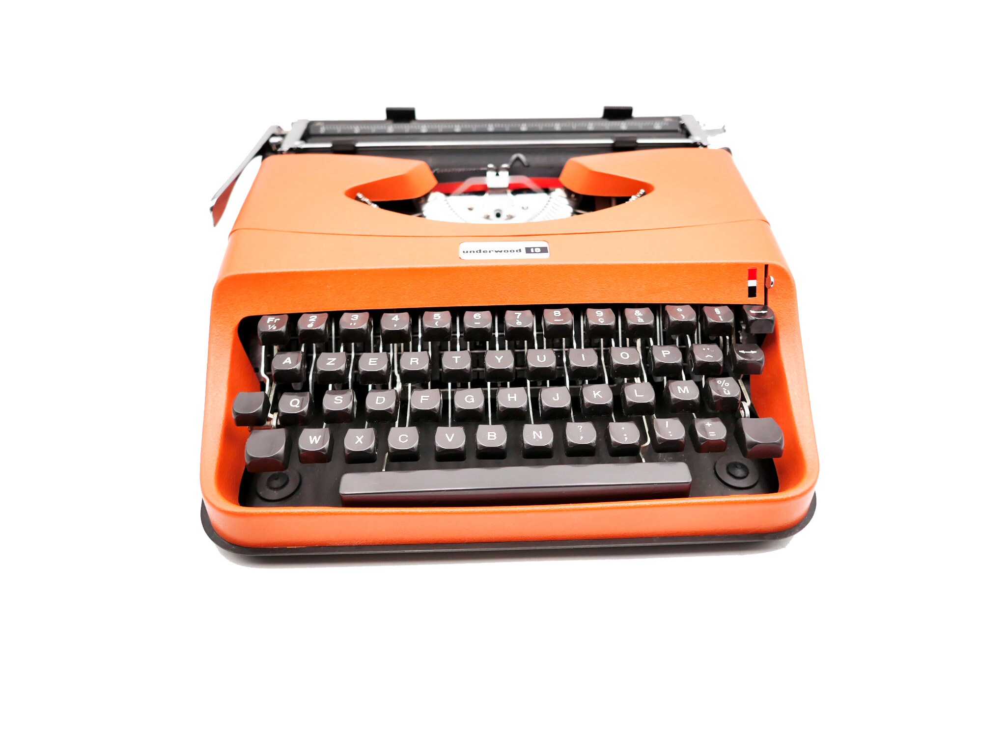 Machine à Écrire Vintage Révisée Ruban Neuf avec Valise Underwood 18 Orange Saumoné