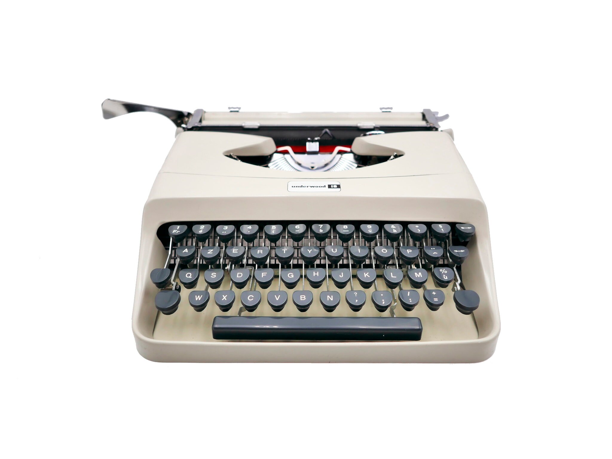 Machine à Écrire Vintage Révisée Ruban Neuf avec Valise Underwood 18 Grise