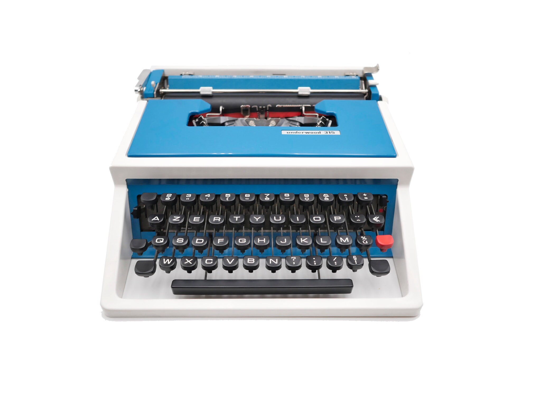 Machine à Écrire Vintage Révisée Ruban Neuf Underwood 315 Blanche et Bleue