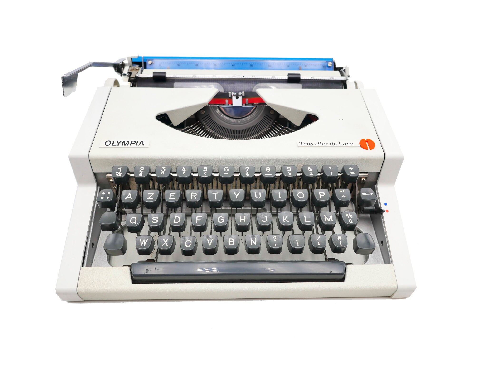 Machine à Écrire Vintage Révisée Ruban Neuf Olympia Traveller de Luxe Blanche