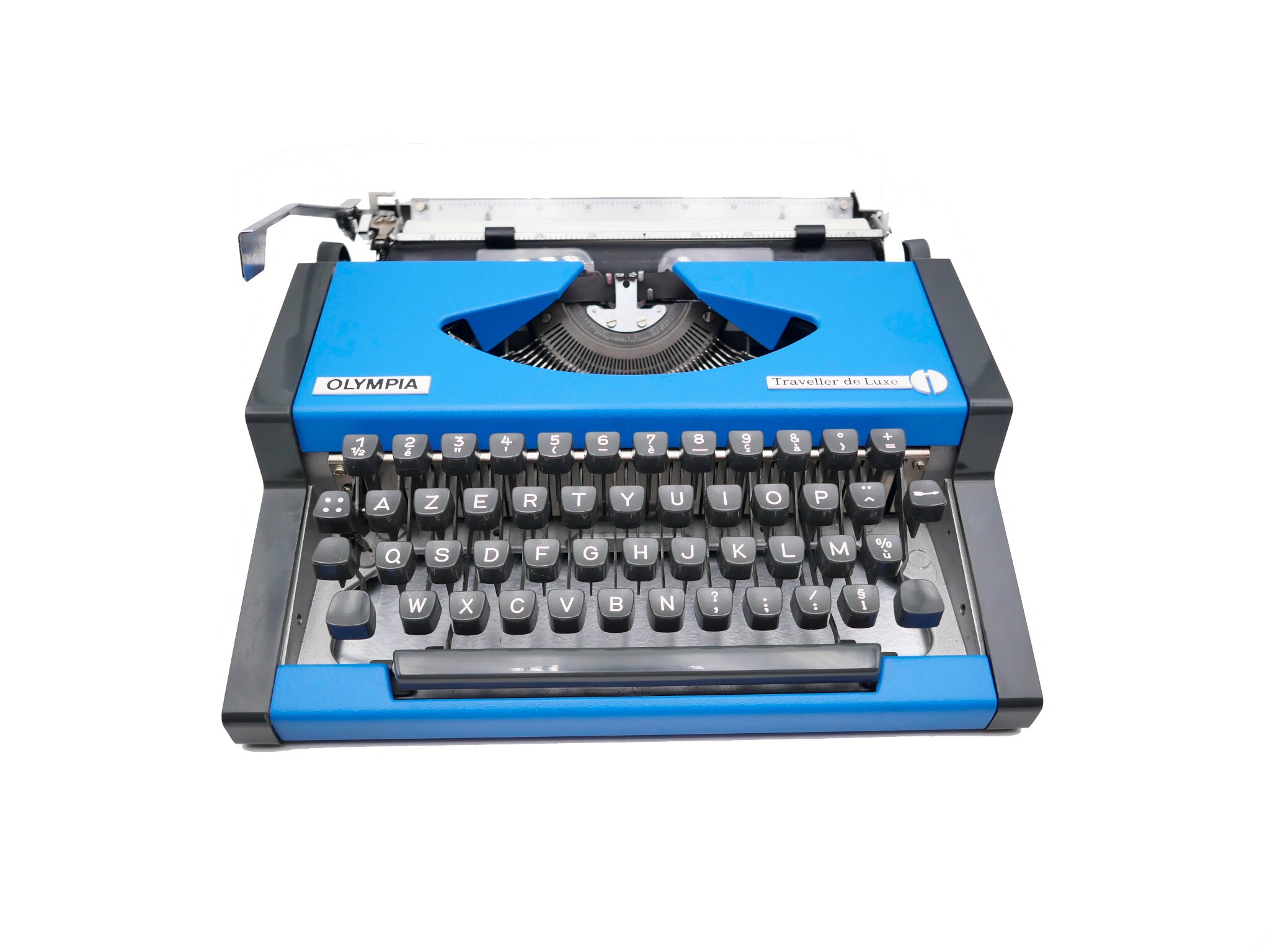 Machine à Écrire Vintage Révisée Ruban Neuf Olympia Traveller de Luxe Bleue