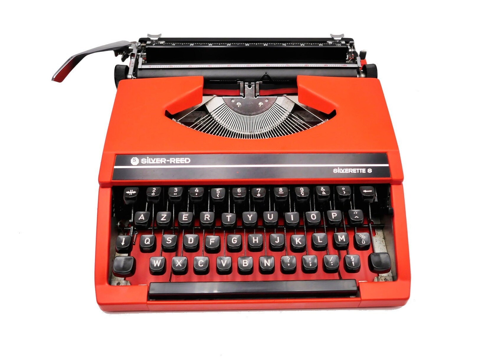 Machine à Écrire Vintage Rouge Orange Révisée Ruban Neuf Silver Reed Silverette S