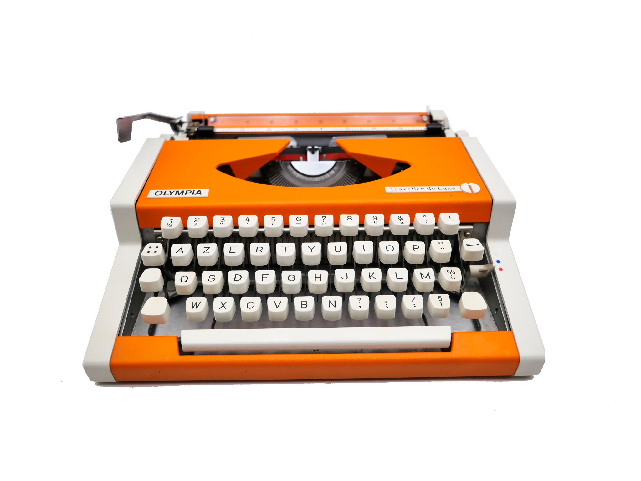 Machine à Écrire Vintage Orange Rouge Révisée Ruban Neuf Olympia Traveller de Luxe