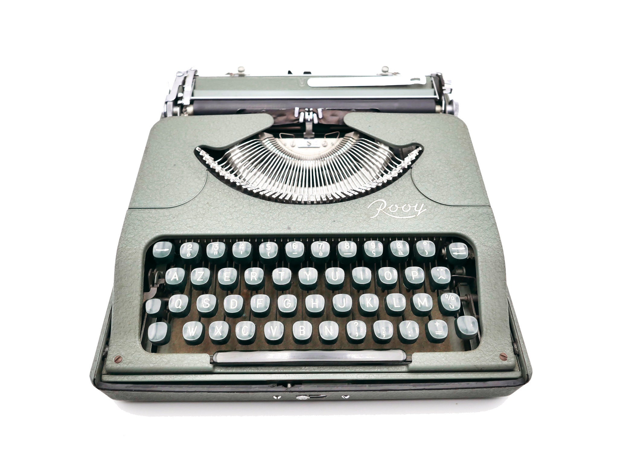 Machine à Écrire Vintage Révisée Ruban Neuf Rooy Modèle Portable Kaki Army 1953