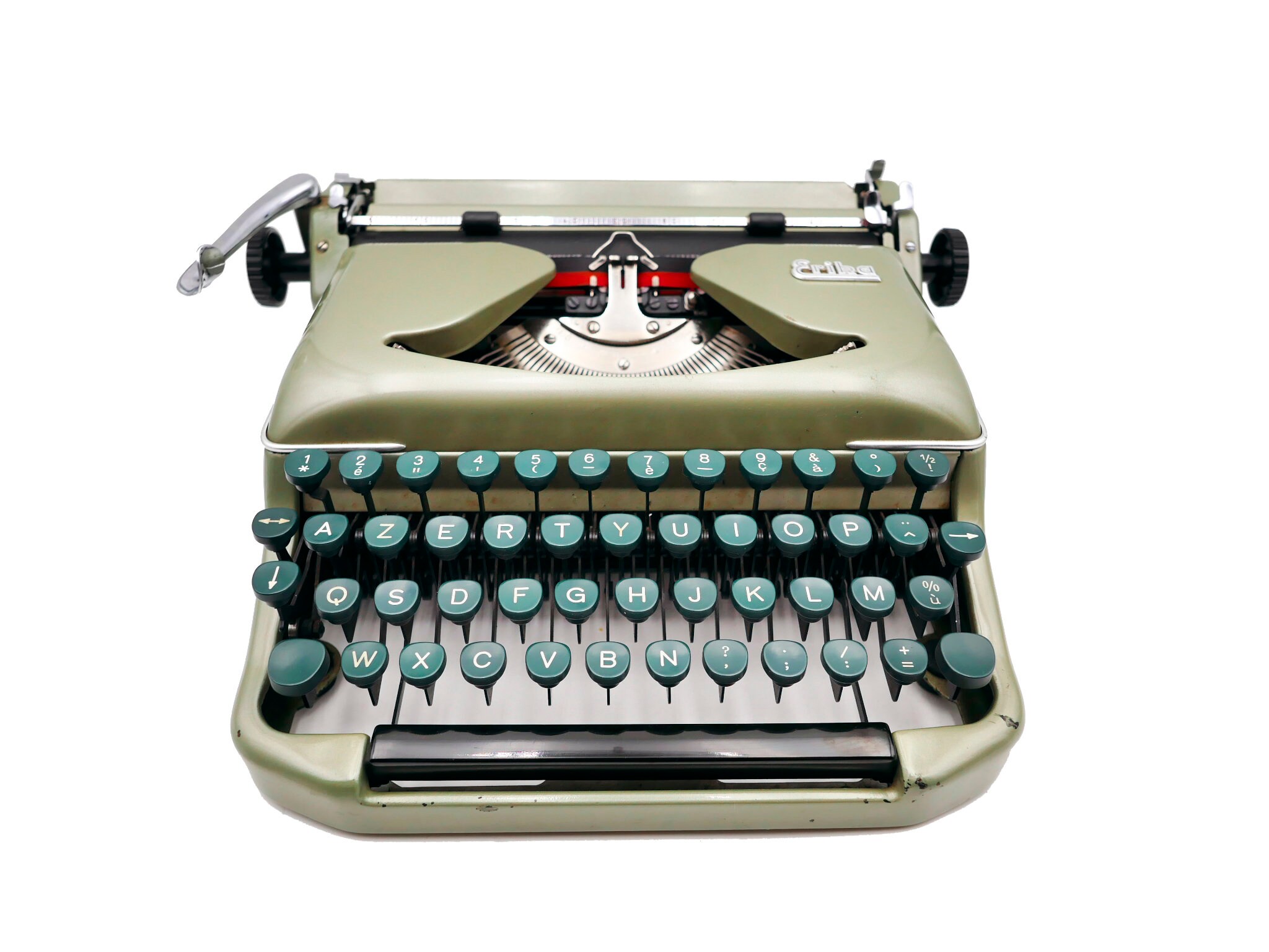Machine à Écrire Vintage Verte Révisée Ruban Neuf Erika 11