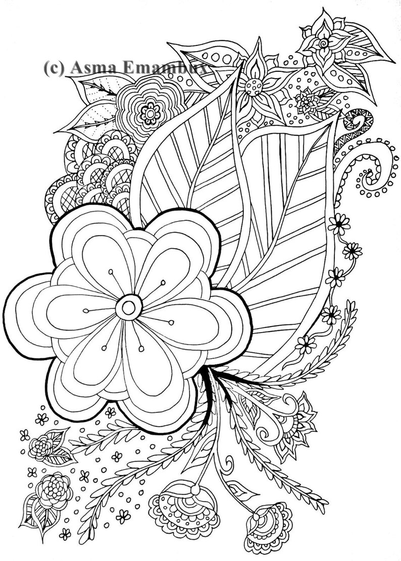 Flowerdoodle coloring page Etsy Flowerdoodle coloring page Etsy