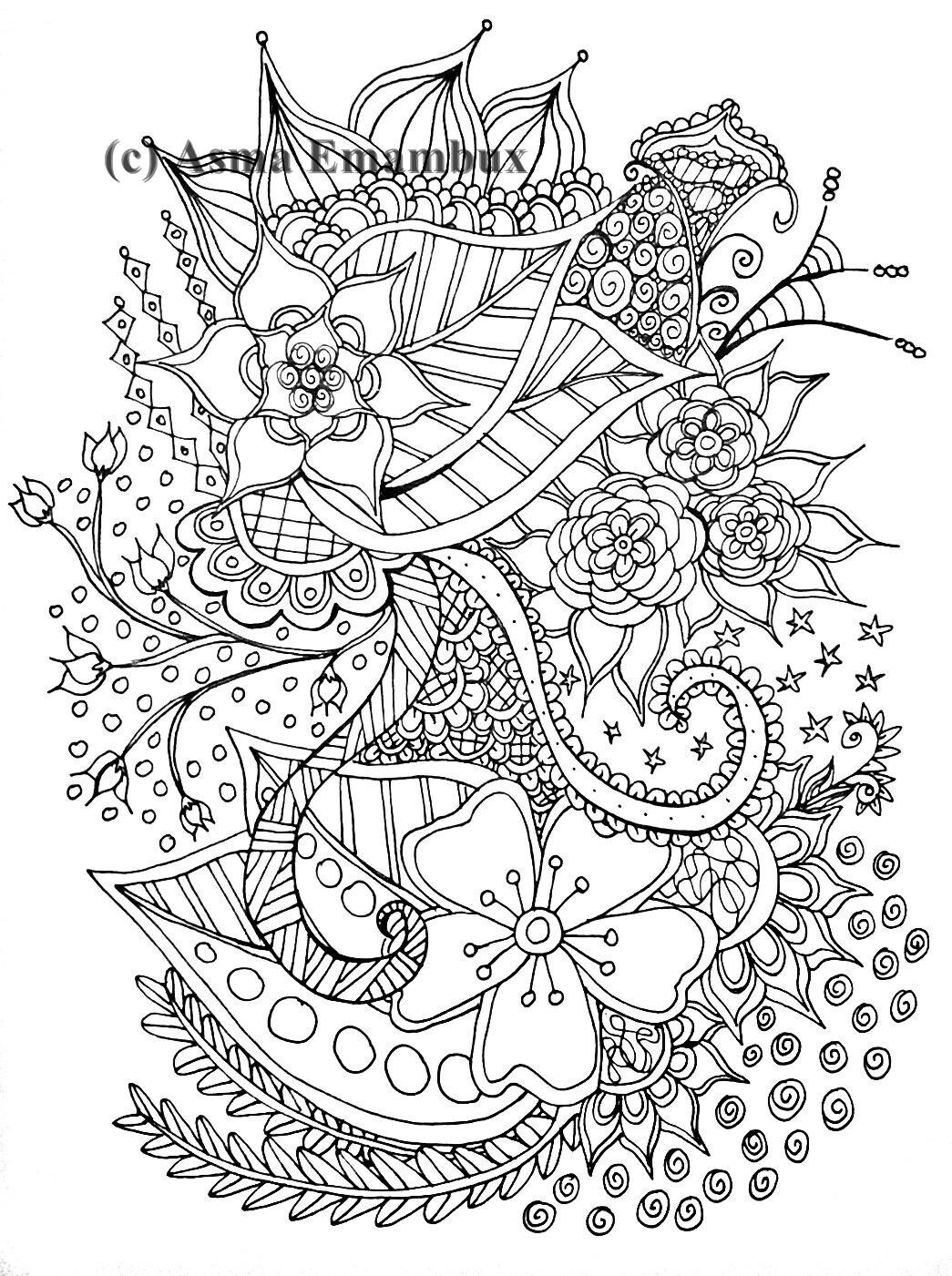 Flower zendoodle coloring page | Etsy