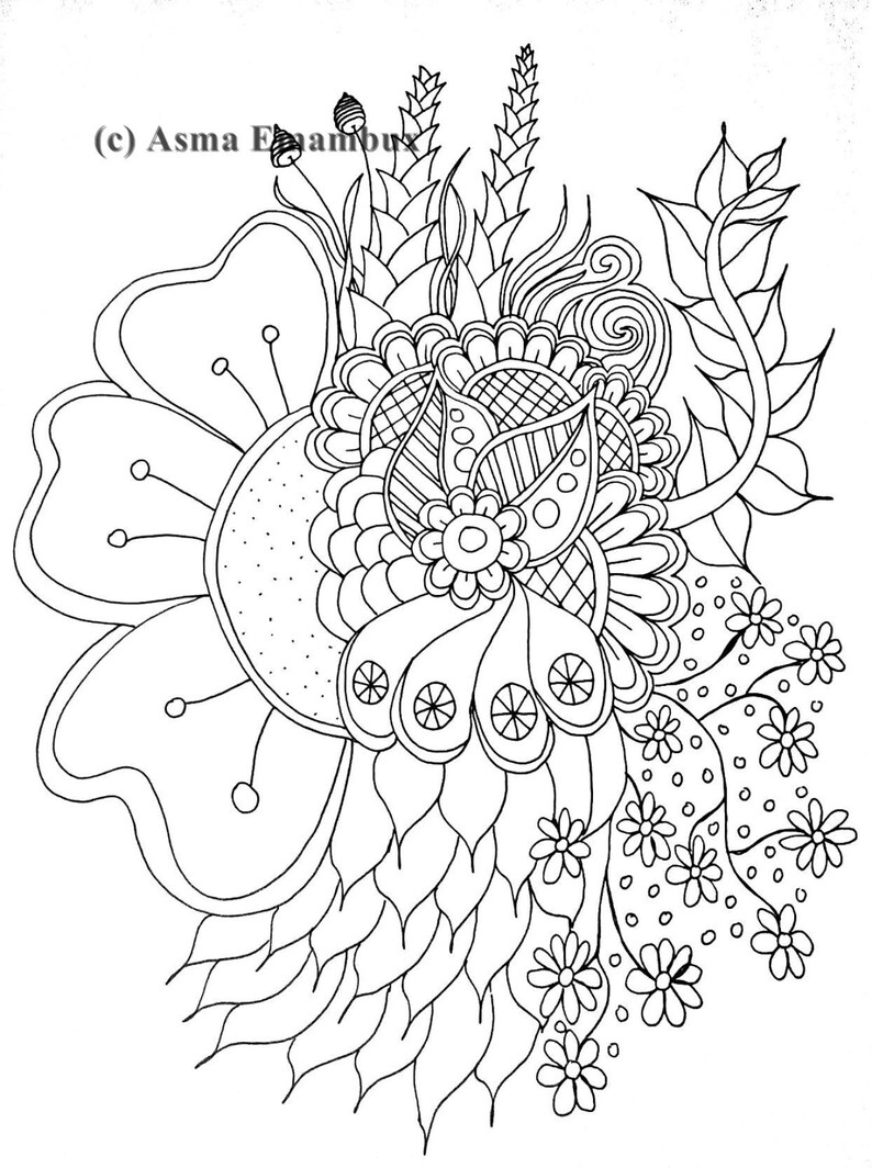 Flowerdoodle coloring page Etsy Flowerdoodle coloring page Etsy