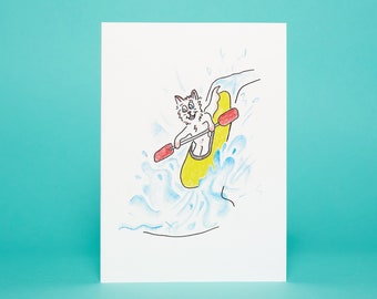 Cat Kayak Greeting Card - Encouragement Gift (5x7in)