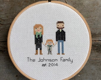 Cross stitch family portrait - custom