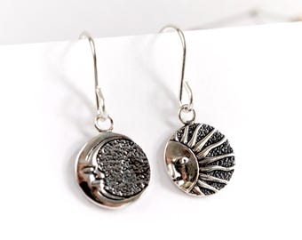Sterling Silver Sun & Moon Earrings * Moon earrings * Sun earrings