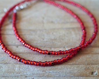 Red Beaded Choker Layered jewelry *Bohemian necklace Lightweight Boho choker