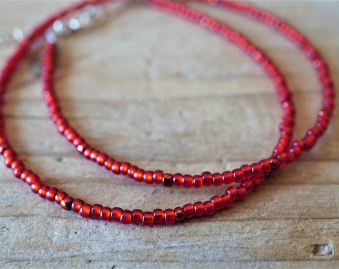 Red Beaded Choker Layered jewelry *Bohemian necklace Lightweight Boho choker