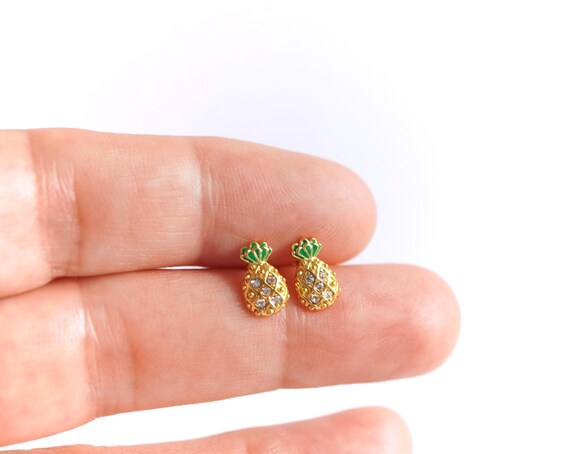 Orecchini A Perno In Argento Sterling 925 Placcato Oro Con Motivo Ananas - Gioiello Elegante In Sacchetto Di Iuta - Cassel Designs