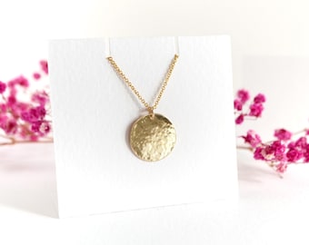 Gold Hammered 16mm Disc Necklace * Minimalist * Feminine * Ethnic * Delicate necklace