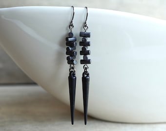 Hämatit Schwarze Spike Ohrringe, Gothic Ohrringe, Gothic, Goth, Steampunk