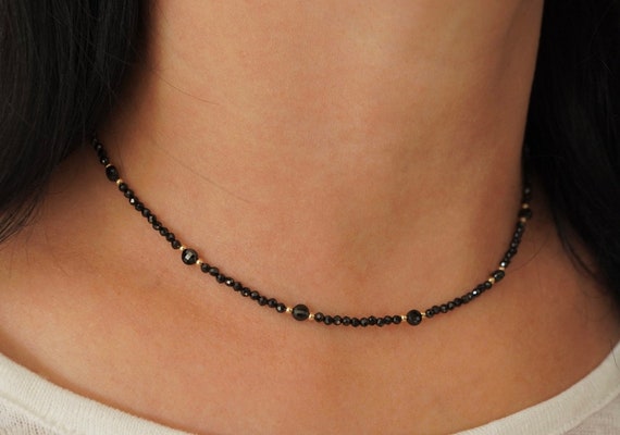 Black Sparkling Spinel Necklace Choker Dainty Shiny Jewelry Feminine Gift for Her Etsy