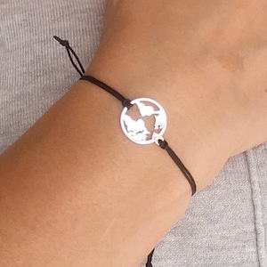 Sterling Silver Word Map Cord Bracelet * Travel fan * Map jewelry