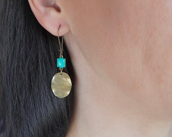 Bronze Oval Enamel Dangle Earrings, Bohemian jewellery, Bronze earrings