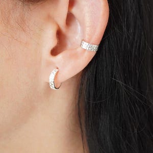 Sterling Silver Hammered Half Hoop Stud Earrings, Tribal earrings