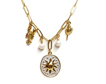 Multi Charm Necklace Paperclip Necklace* Golden Long Link Necklace* Gift For Her