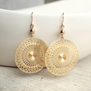 Delicate Gold Filigree Mandala Earrings * Boho Dangle Earrings * Feminine * Oriental Jewellery * Gold filled ear wire
