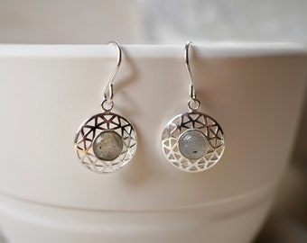 Round Sterling Silver Labradorite Stone Earrings