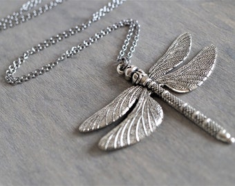 Collar de cadena larga con colgante de libélula grande *Boho* Collar largo *Buena suerte* Libertad