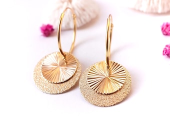 Minimalist Gold Round Disc Hoop Earrings * Feminine * Boho * Delicate