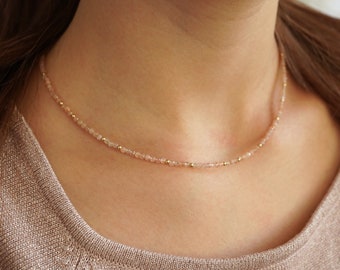 Faceted Sunstone Necklace * Natural colour necklace * Delicate choker necklace * Gift for her * Feminine