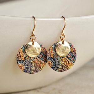 Colourful Round Disc Earrings * Dainty Feminine * Boho * Ethnic * Delicate