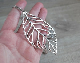 Boho Leaf Silver Necklace * Boho jewellery * Long necklace *