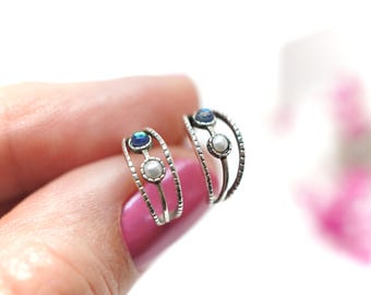 Oxidized silver half hoop earrings, Small Crescent Hoop, Minimalist Boho Studs, Everyday Earrings, Gift for Her