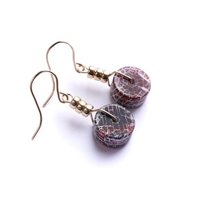 Agate disc gold filled earrings * Red earrings * Stone earrings