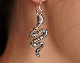 Antique Silver Snake Earrings * Sterling Silver Hook * Snake jewellery