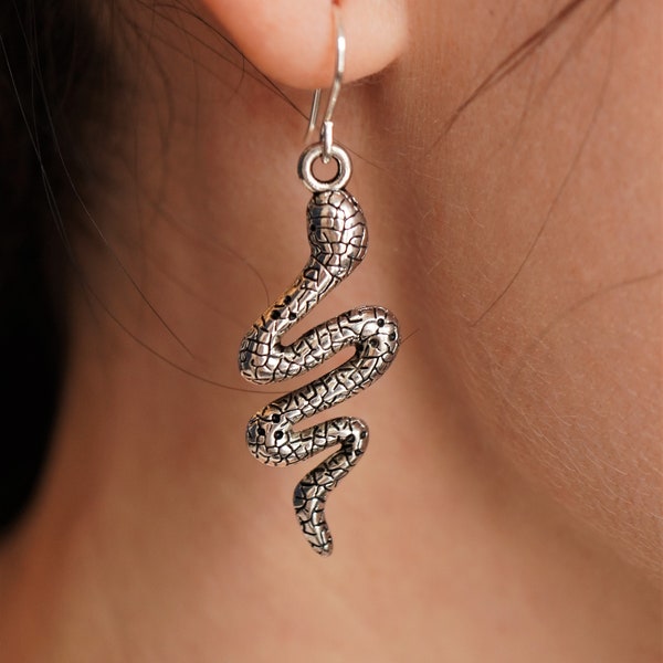 Antique Silver Snake Earrings * Sterling Silver Hook * Snake jewellery