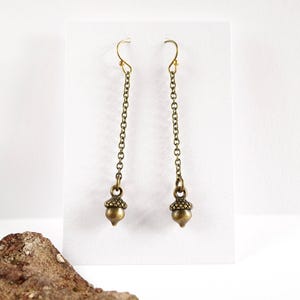 Bronze Acorn Chain Earrings, Boho, Bronze jewellery