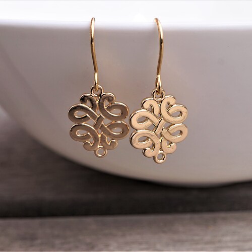 Moroccan Style Gold Filigree Delicate Earrings Gold Dangle Etsy