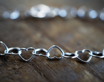Heart Link Chain Sterling Silver Choker *Feminine *Dainty necklace *Heart gift for her