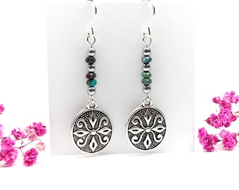 Boho Silver Dangle Earrings with Chrysocolla Stone Beads * Ethnic Inspired Jewellery * Gift for Her
