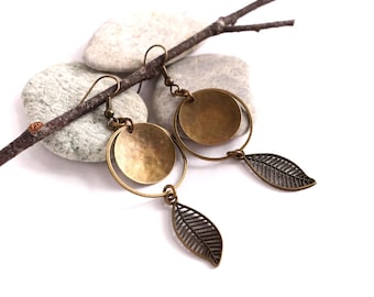 Bronze Plated Leaf Dangle Earrings, Nature Inspired Drop Earrings, Bronze jewellery