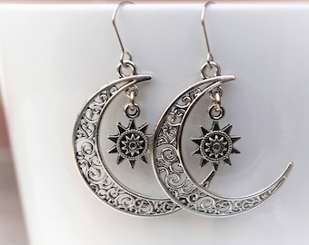 Filigree Moon with star Earrings/Necklace Wiccan Pagan