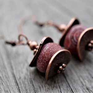 Red copper with agate earrings Boho Festival