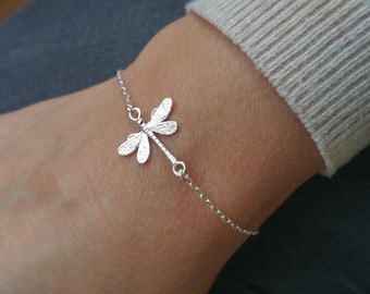 Dragonfly  Sterling Silver Dainty Bracelet * *Good luck * Freedom jewelry * Gift for her