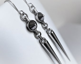 Antique silver Spike with spike Earrings, Gothic Earrings, Gothic, Goth, Steampunk