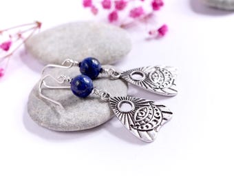 Lapis Lazuli Evil Eye Earrings * Sterling silver ear hook * Blue Evil Eye