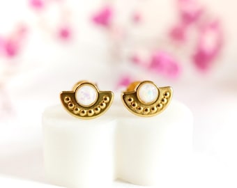 Small Fan Stud Earrings * Gold Sterling Silver Stud * Boho jewellery * Bohemian
