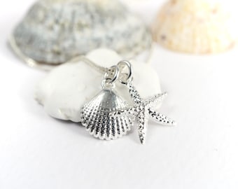 Sterling Silver Shell Starfish Necklace * Sea pendant * Summer neklace * Nautical jewellery